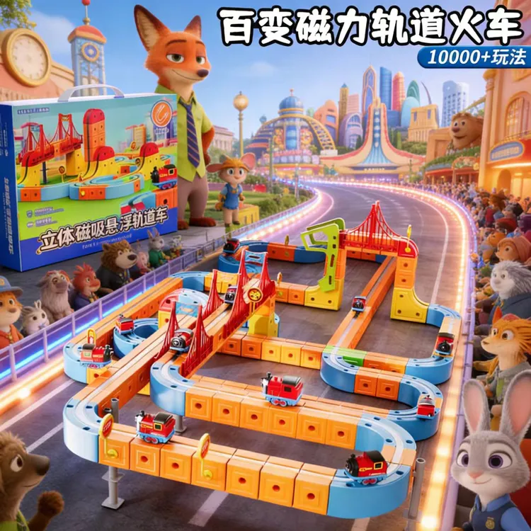【官方正版】磁力轨道小火车拼搭积木电动小汽车悬浮轨道吸磁玩具车