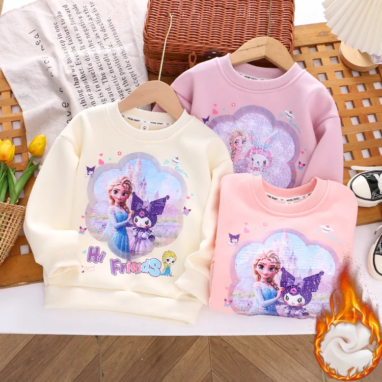 女童冬季新款加绒卫衣冬季一体绒儿童长袖上衣圆领加绒卫衣