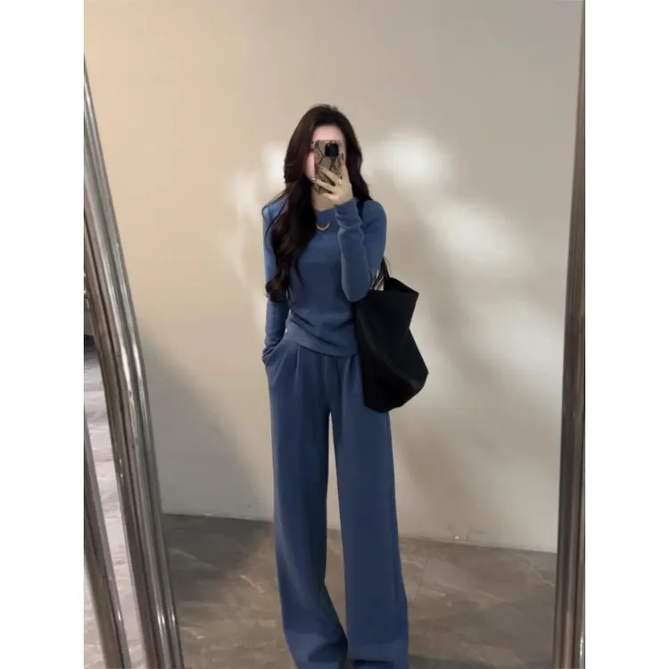 大婷婷冬季新款慵懒时尚绵羊毛显瘦通勤百搭简约休闲套装气质炸街