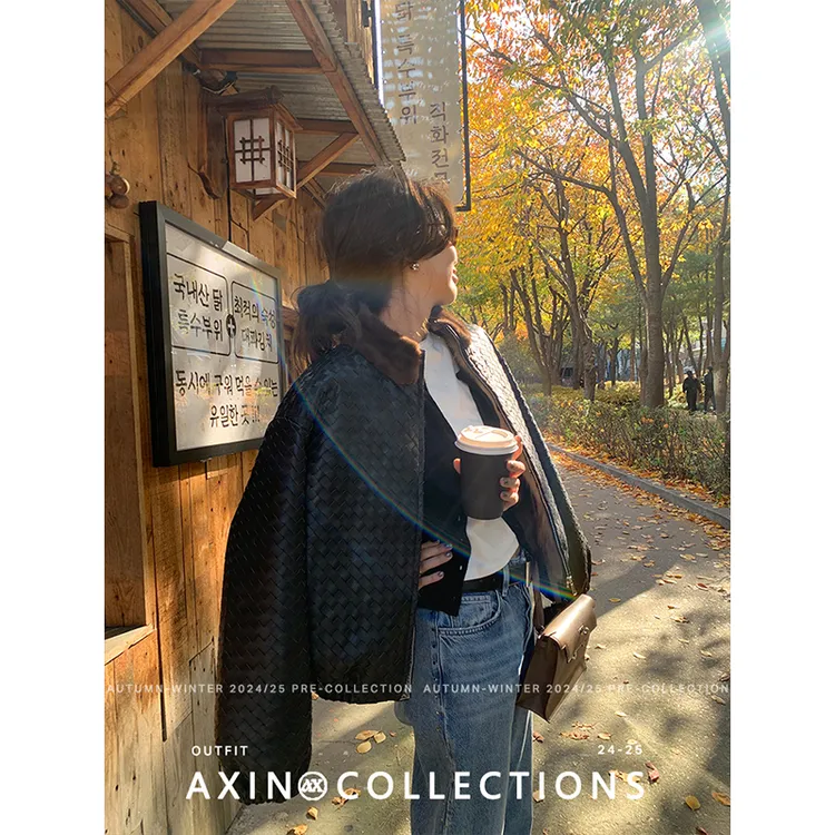 阿昕亮晶晶 摩登时装 御寒王羊皮编织拉链貂毛皮草外套AX250610