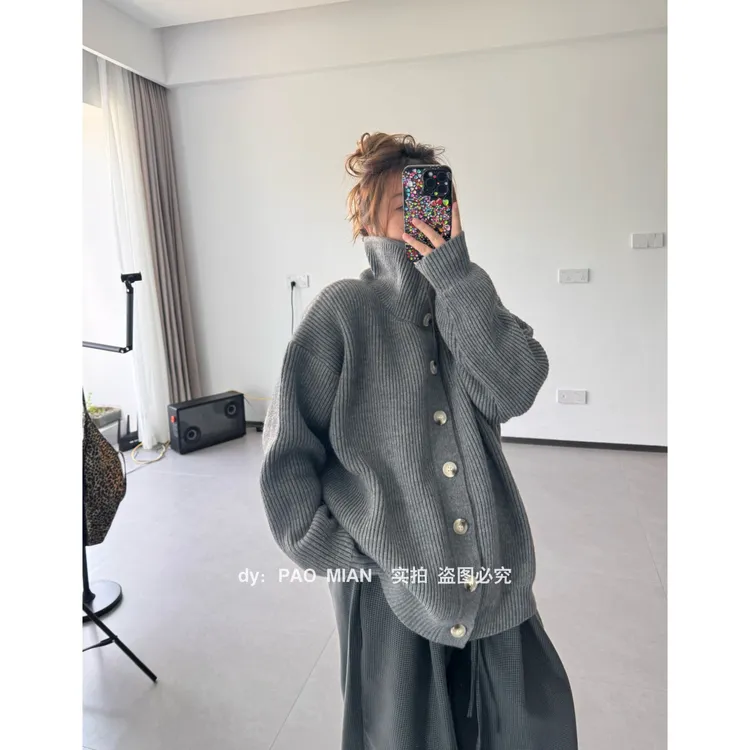 【 PAOMIAN 】休闲时尚针织毛衣秋冬复古百搭宽松厚慵懒风高领韩版