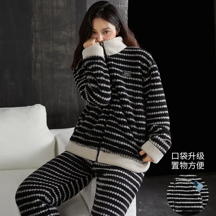 时尚珊瑚绒睡衣女秋冬季2025新款加厚保暖法兰绒可外穿家居服套装