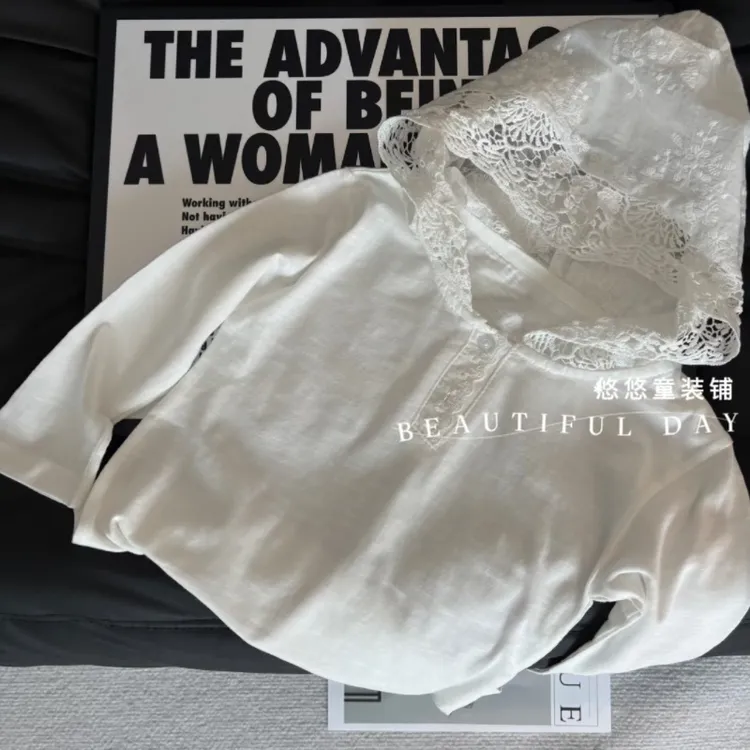 女童秋季新款上衣洋气女宝宝蕾丝连帽长袖百搭T恤