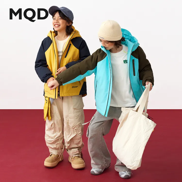 MQD儿童中大童极寒羽绒服户外防水连帽防风保暖冬季加绒加厚拼色
