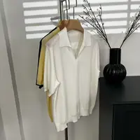 【老头女装定制】 三色短袖百搭毛针织polo衫 X-25050