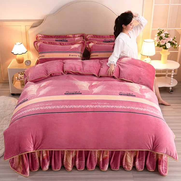 双面绒加厚保暖牛奶绒四件套防静电不掉色不掉毛被套床品四件套