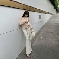 Liuu嘻嘻阿韩版休闲高腰喇叭裤女秋季修身弹力显瘦显腿长百搭长裤