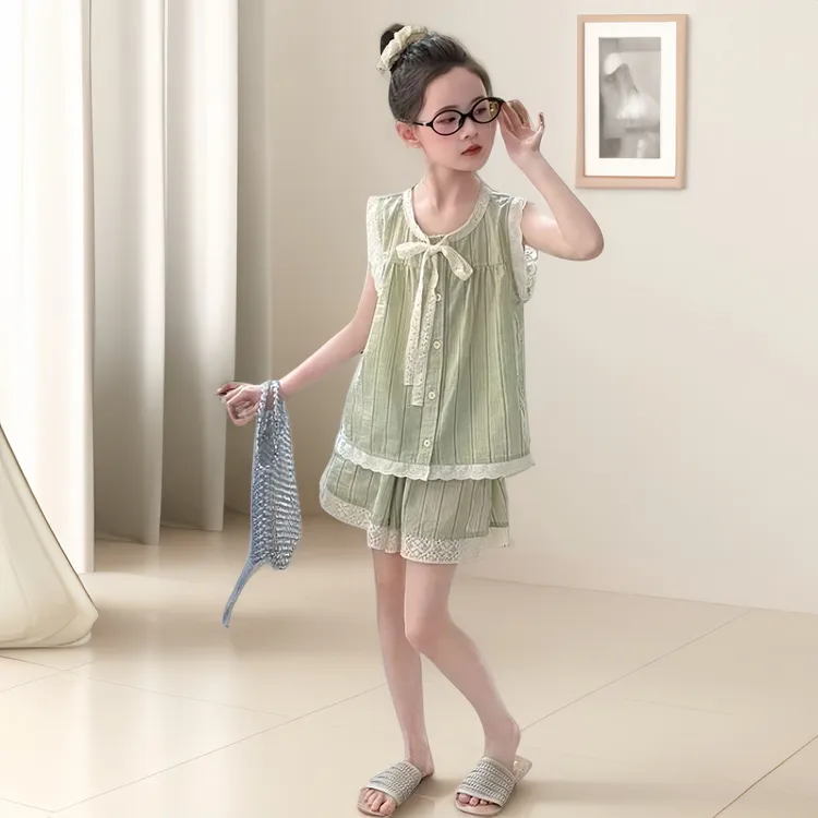 韩版女童套装夏装儿童女孩休闲无袖宽松透气亲肤舒适清新甜美时尚