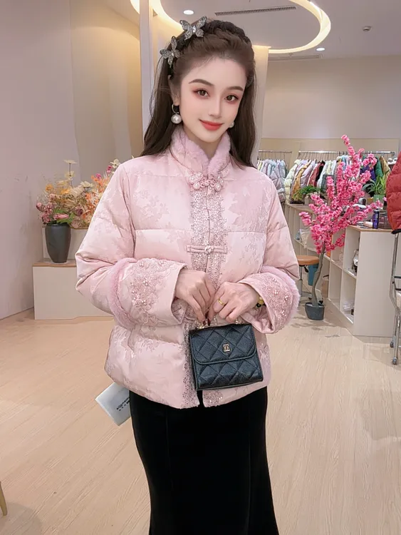 2025新款新中式秋冬公主风肯豆风百搭人物立领保暖法式