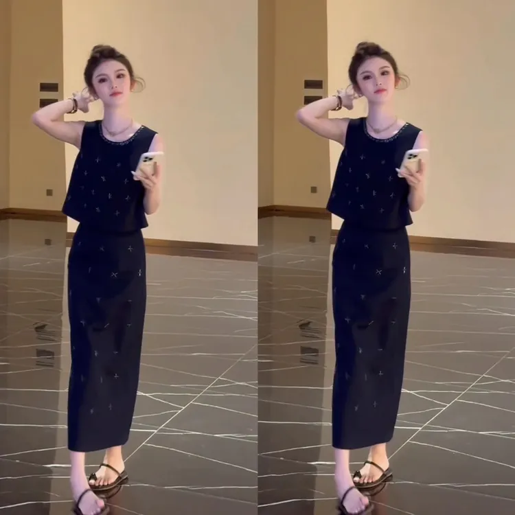 (夏夜星辉)淑女轻熟风洋气显瘦女神范包臀通勤套装短袖小香