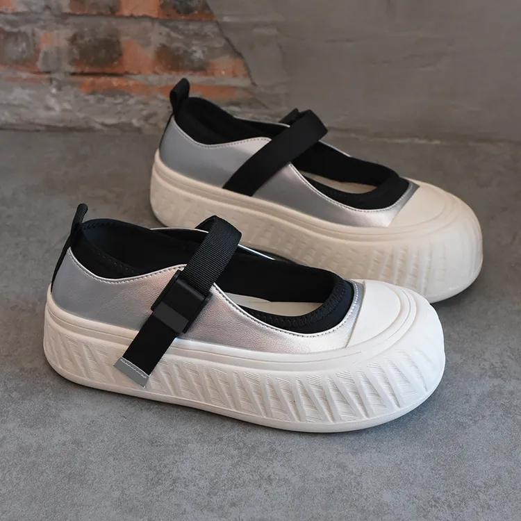 BAHONGLY/栢香妮时尚百搭玛丽珍女鞋2025夏新款复古大头休闲板鞋