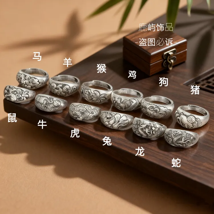 【十二生肖戒指】女男复古雕花时尚高级开口指环