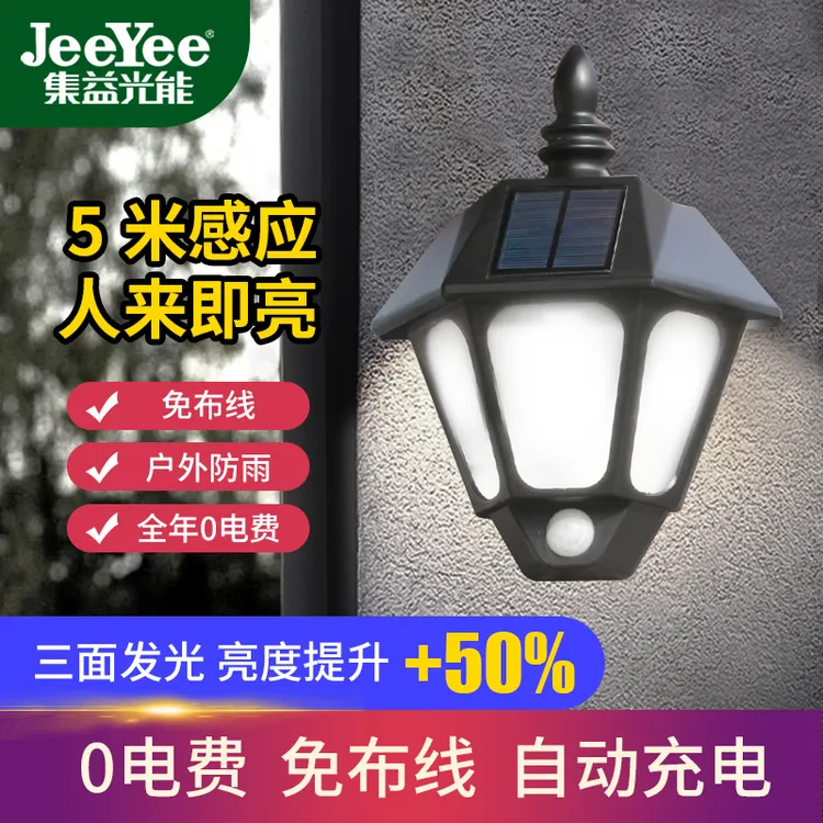 JEEYEE户外人体感应壁灯太阳能壁灯庭院花园照明一灯双色室外景观