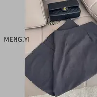 MENG.YI后松紧腰头开叉直筒西装半裙5208