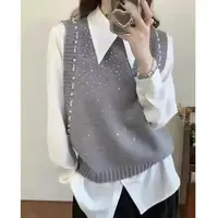 常规圆领薄款钉珠秋季女春季马夹小香风拼接气质洋气Y0118