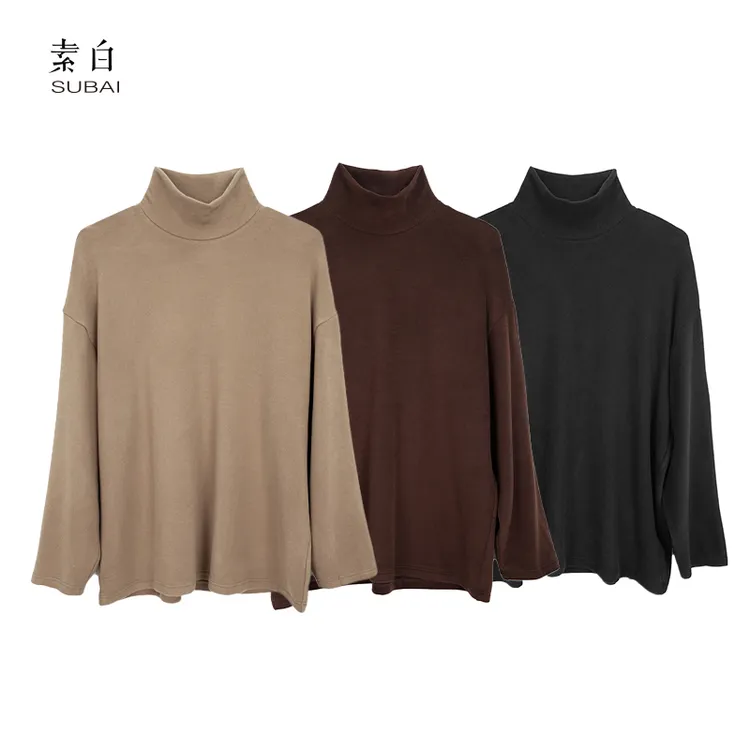 素白【温暖】针织德绒打底衫T02051高领加厚打底衫