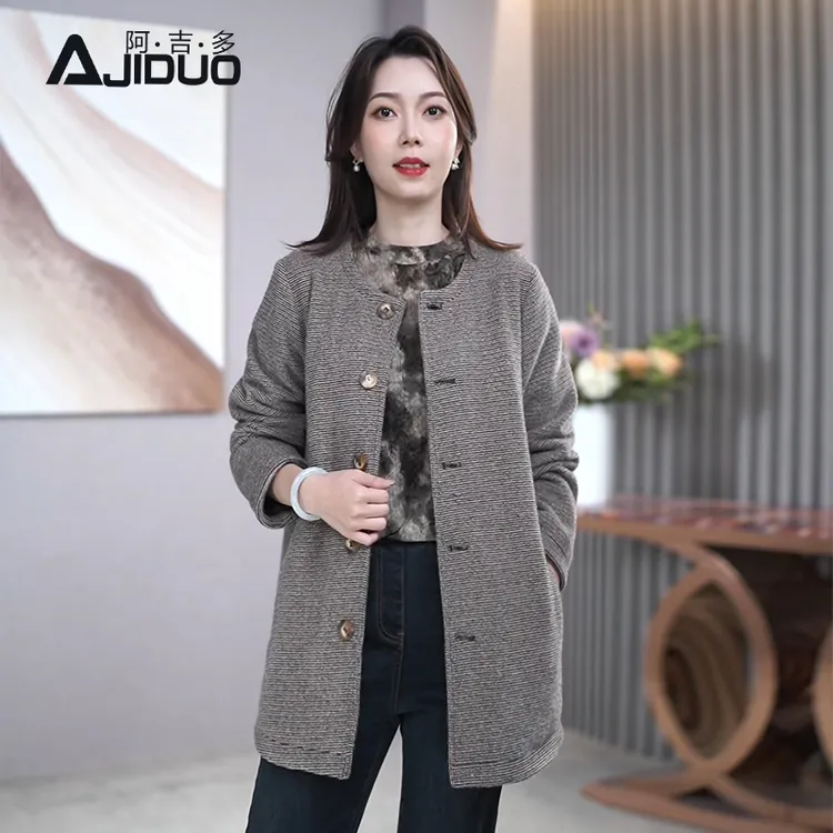 A32850阿吉多秋冬夹棉保暖外套女2025新款高级感灰色大码宽松大衣