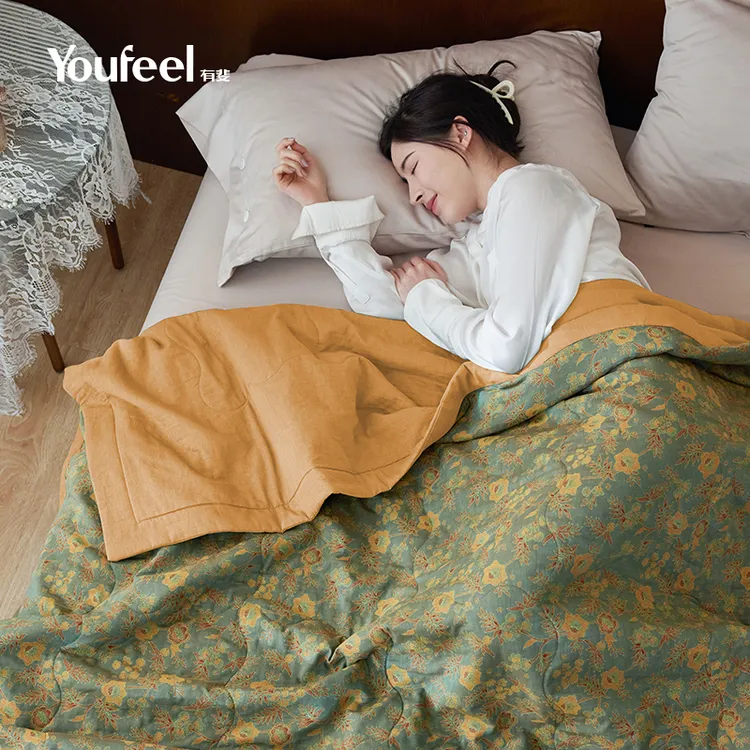 有斐/Youfeel双层纱色织倾城手工包边夏被双层纱夏凉被