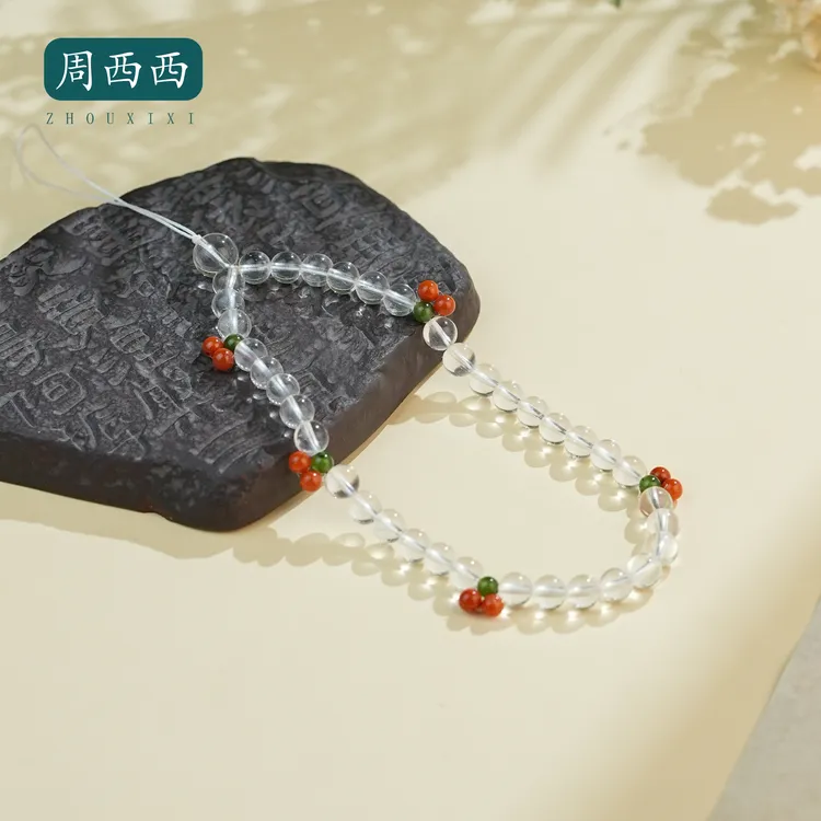 周西西精美珠宝白水晶多宝手机链6mm时尚气质百搭多样性发货20243