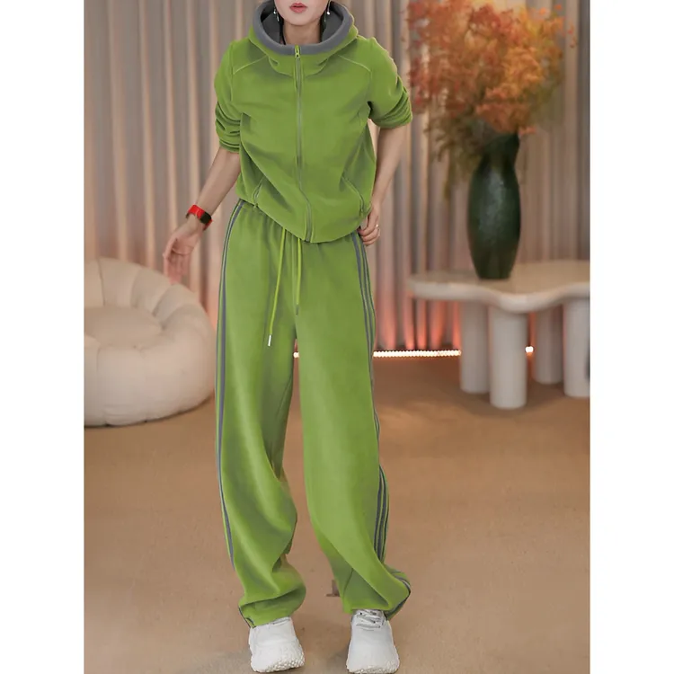 【两件套】云朵触感 连帽摇粒绒外套女时尚休闲套装女