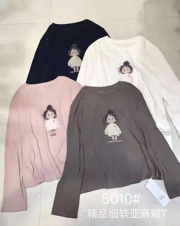 秋季新款休闲百搭宽松印花长袖圆领体恤