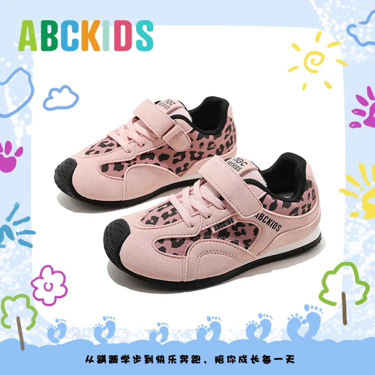 Abckids童鞋女童德训鞋2025秋季新款儿童运动鞋子女孩豹纹休闲鞋