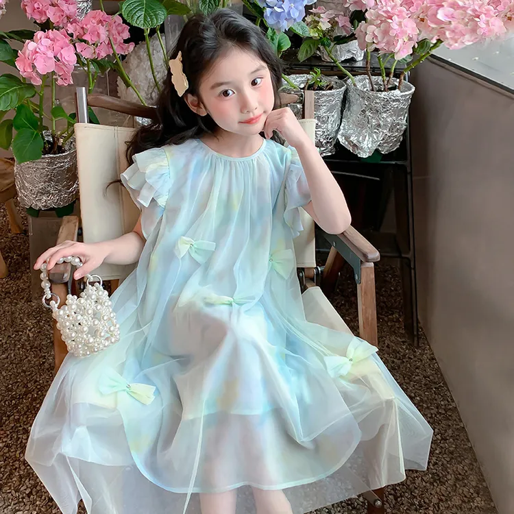 巴拉中小童女童连衣裙夏装2025新款儿童裙子夏季童装纱裙小女孩荷