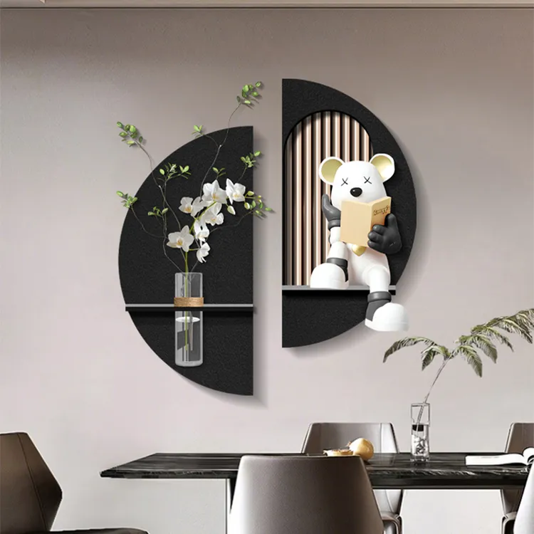 简约现代餐厅装饰画电视背景墙壁画转角入户暴力熊水培绿植挂画