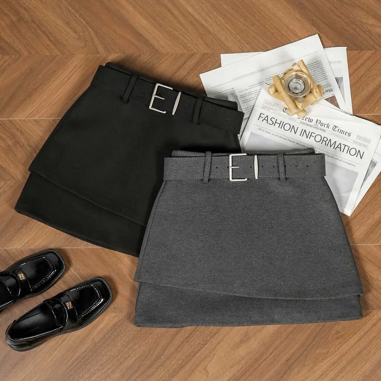 【双重旋律】短裙慵懒风A字裙A型极简风半身裙显瘦百搭A字半裙53582