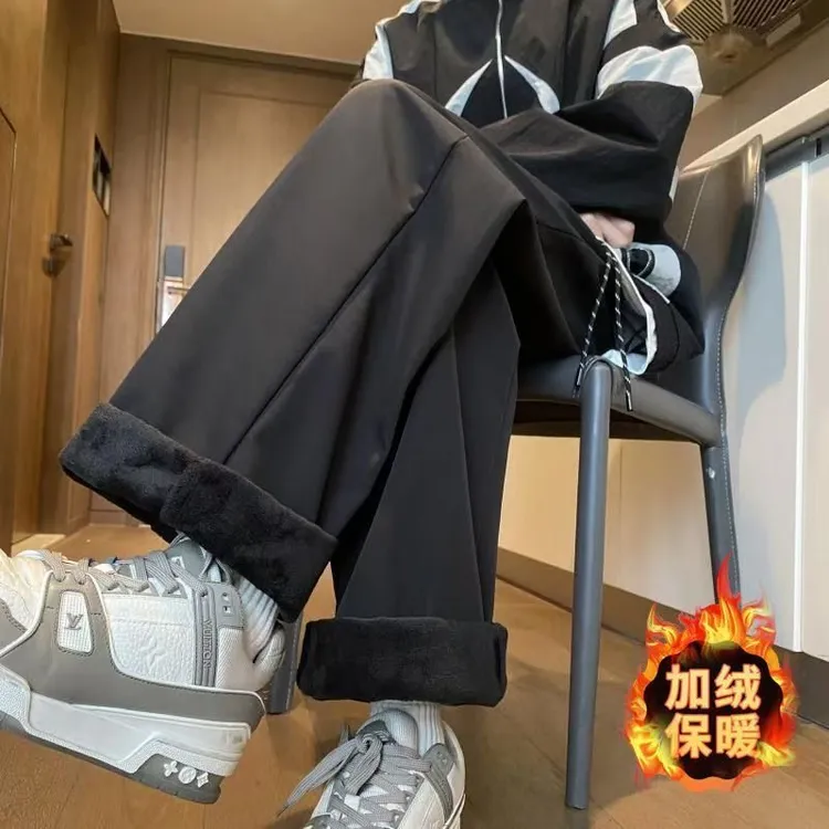 冲锋裤男休闲裤秋冬潮流中腰加绒裤防水长裤ins保暖直筒百搭高街