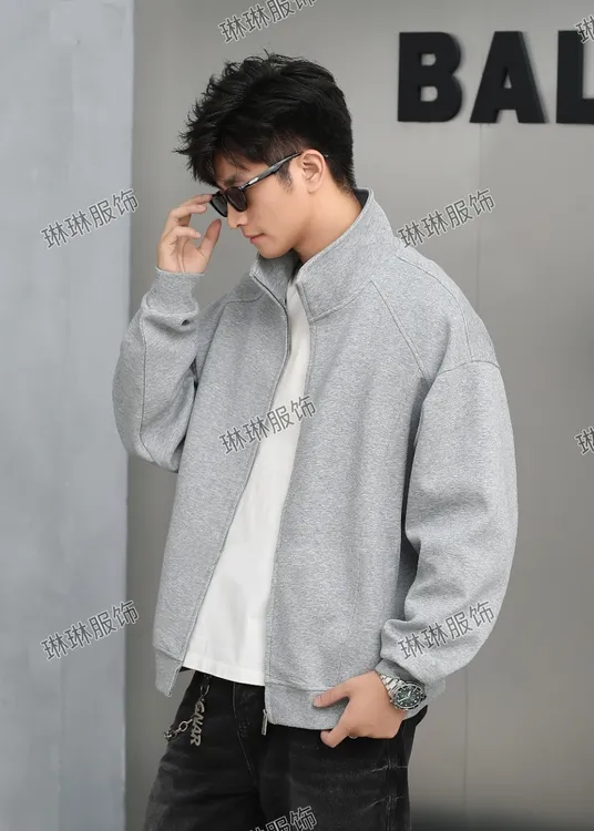 【琳琳服饰】美式开衫立领卫衣男士简约休闲纯色潮流外套