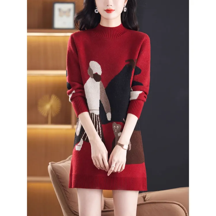 中长款毛衣裙女士秋冬2025新款中年妈妈遮屁股洋气加厚内搭打底衫