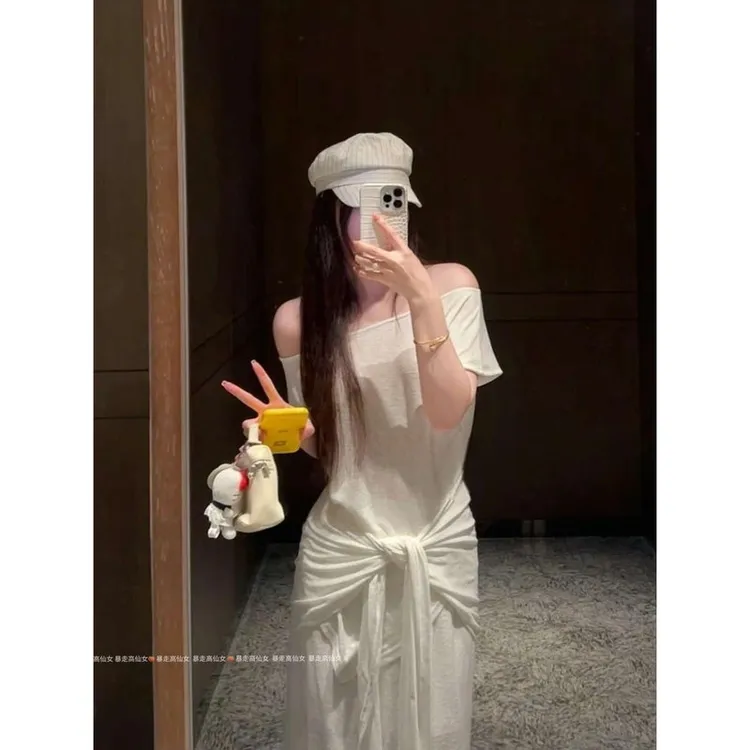175高个子女生加长白开水2025水晶亚麻套装T恤+半身裙+披肩三件套