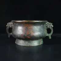 LZYQ250121010【十竹斋】清代双狮耳压经炉