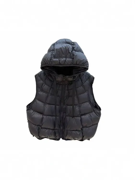 2025秋冬新款无袖设计感小众短款马夹连帽白鸭绒羽绒马夹女慵懒风