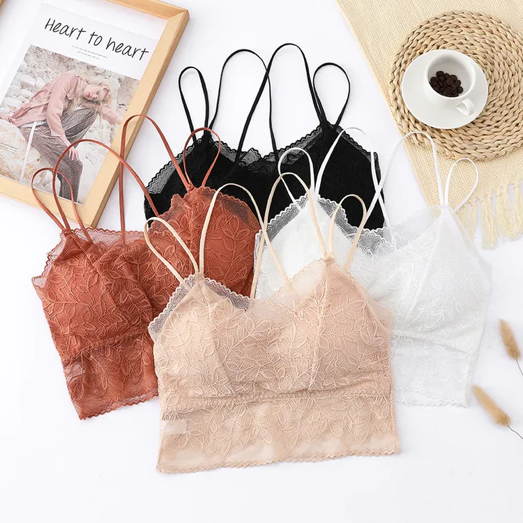 交叉细肩带蕾丝美背女士内衣花边裹胸性感法式少女吊带运动小背心