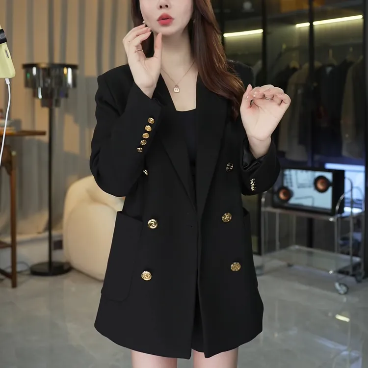 轻奢高端阔版秋冬小西装女显瘦新款双排扣毛呢宽松羽绒西服外套