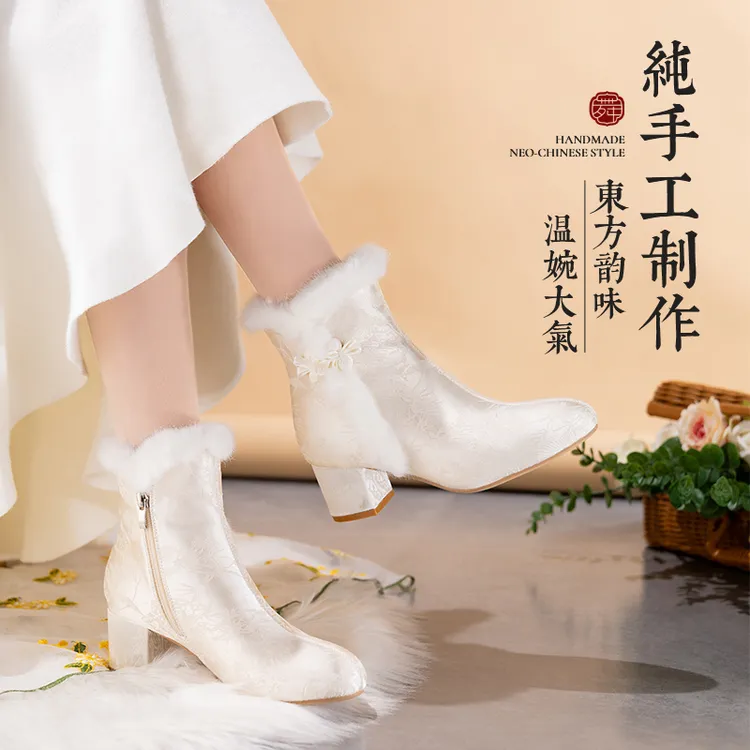 舞绣缘知欣2025年新中式国风旗袍鞋加绒加厚刺绣百搭不累脚高跟鞋