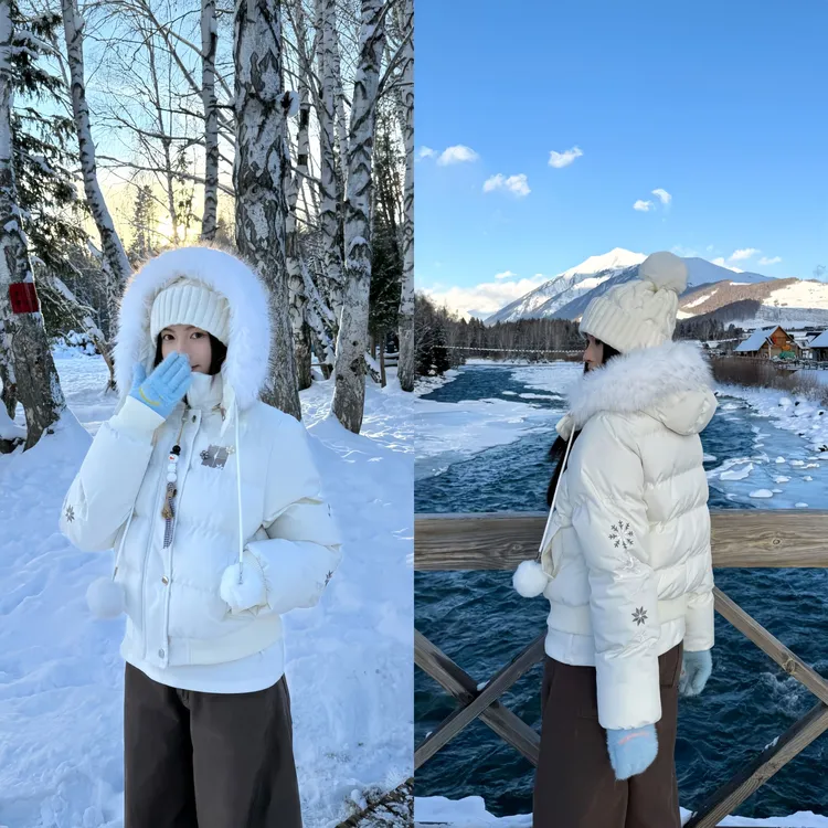 【小静专属】‘雪花刺绣’AMER 美式复古冬季短款雪人拉链连帽收腰显瘦棉服