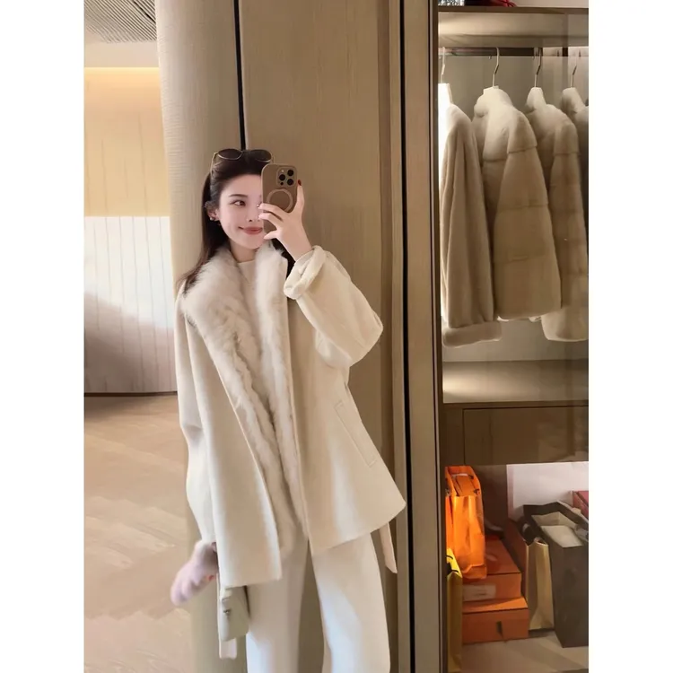 YUYUWANG曼斯2025年冬季新款一衣四穿双面毛呢外套气质大衣秋冬