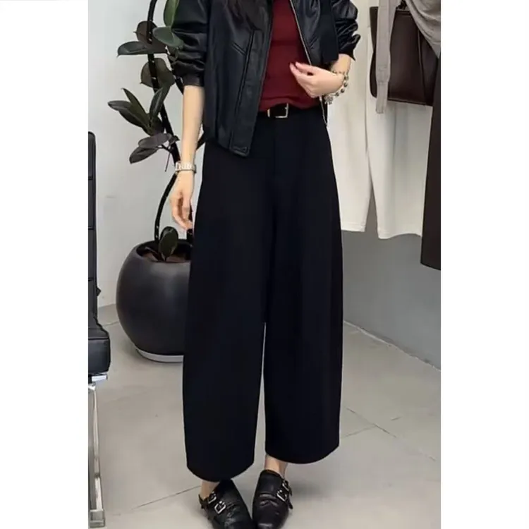 显瘦百搭时尚休闲裤女秋季新款基础款休闲风九分裤垂感直筒阔腿裤