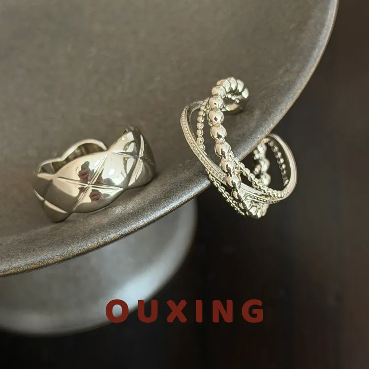 铜合金戒指 [菱格环绕]轻奢时尚简约小众个性多层设计感戒指