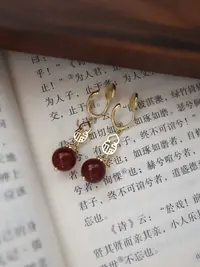 铜合金耳饰 H689福气葫芦红珠珠耳坠新中式无耳洞蚊香盘耳夹古风