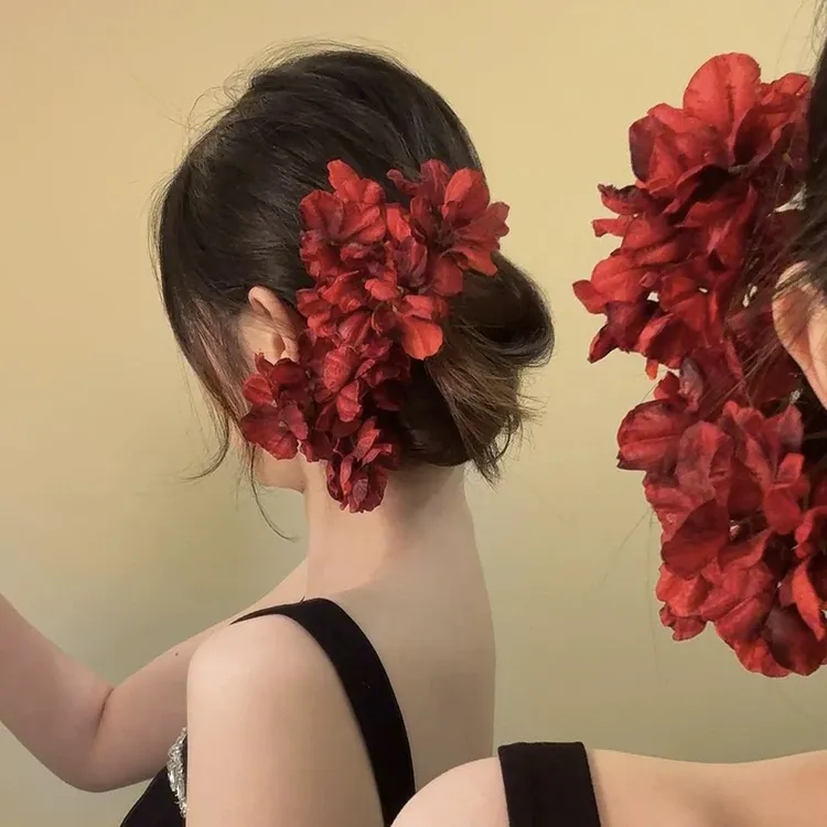 千恋万花~氛围感红色花朵发簪发钗汉服配饰发饰头饰订婚新娘头花