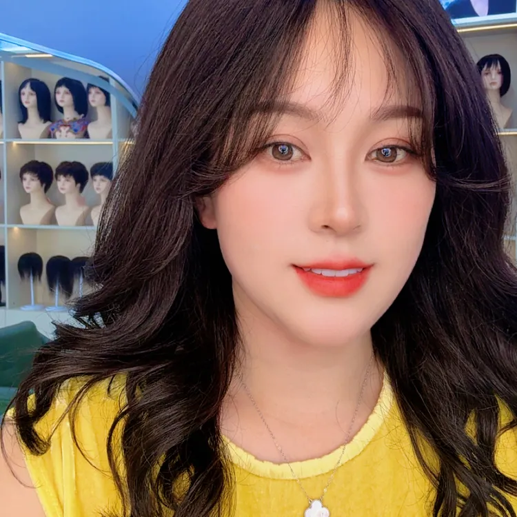 女士全头套大头皮 法式慵懒八字刘海微卷发