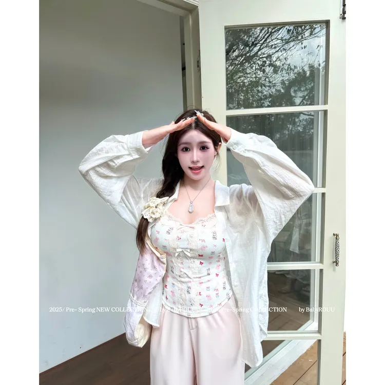 【现货】【心动糖霜】温与柔奶乖甜妹少女感穿搭碎花上衣百搭长裤套装