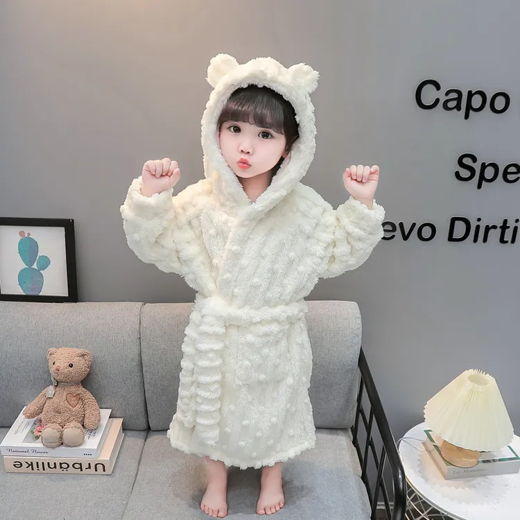 女童睡袍睡衣秋冬季法兰绒小女孩厚珊瑚绒冬款儿童睡裙浴袍家居服