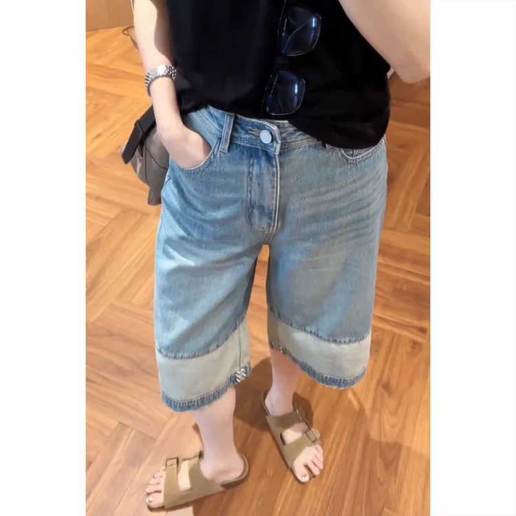 艾塔莉显瘦宽松牛仔裤短裤女春夏季新款遮肉直筒裤梨形身材阔腿裤