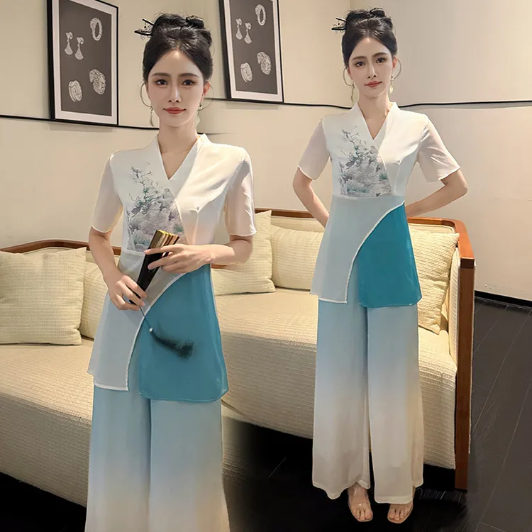 2025春夏新款中式复古采耳技师女足浴技师工作服国风足疗工服