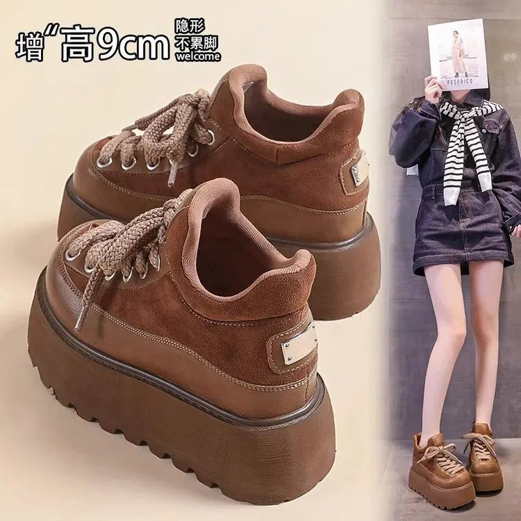 啄木鸟9cm松糕勃肯鞋女2025秋冬百搭时尚增高厚底小个子休闲板鞋